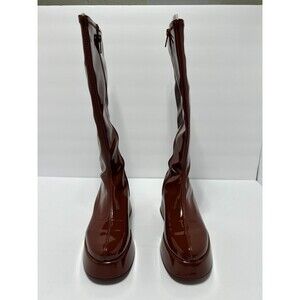 Circus NY Kimberly Brown Patent Platform Knee High Boots Womens 6.5M Retro Mod